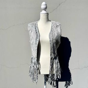 Real Fur Fringe Pearl Accent Vest